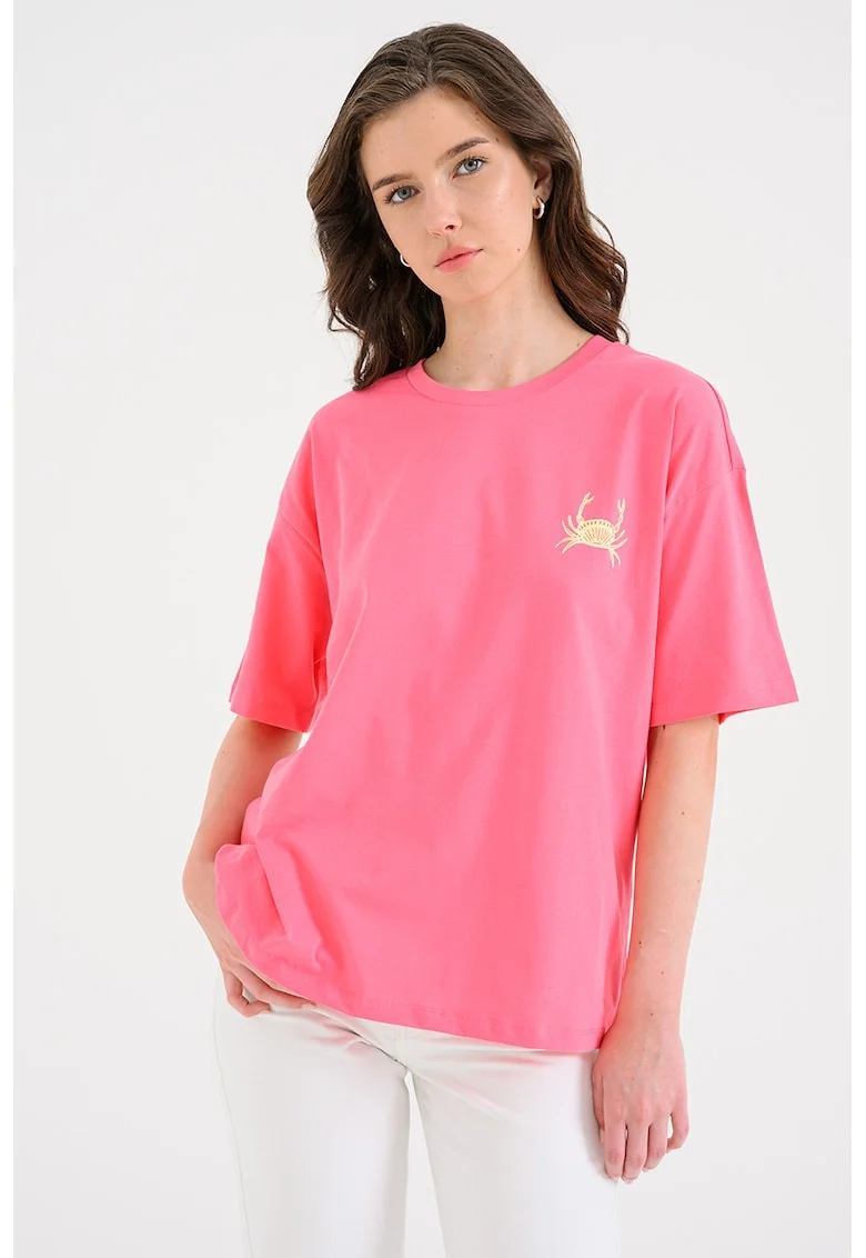 Tricou supradimensionat cu imprimeu acvatic Seloise, Roz aprins