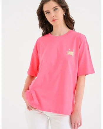 Tricou supradimensionat cu imprimeu acvatic Seloise, Roz aprins