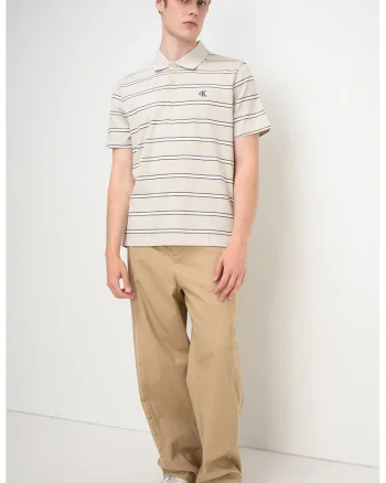Tricou polo cu detaliu monograma si dungi, Alb/Alb fildes/Negru