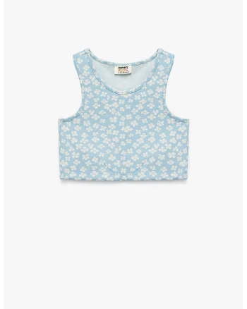 Top cu imprimeu floral, Albastru pastel/Alb murdar