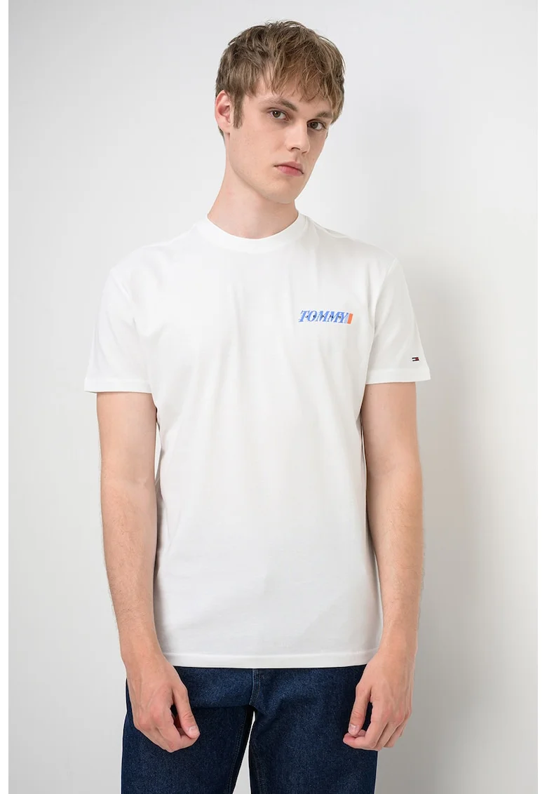 Tricou regular-fit cu decolteu la baza gatului, Alb/Albastru