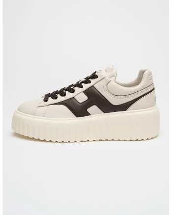Pantofi sport de piele H-Stripe, Maro inchis/Crem