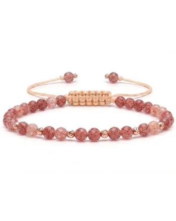 Bratara femei,  Aur 14k, 6 bile, Cuart Cherry, ajustabila