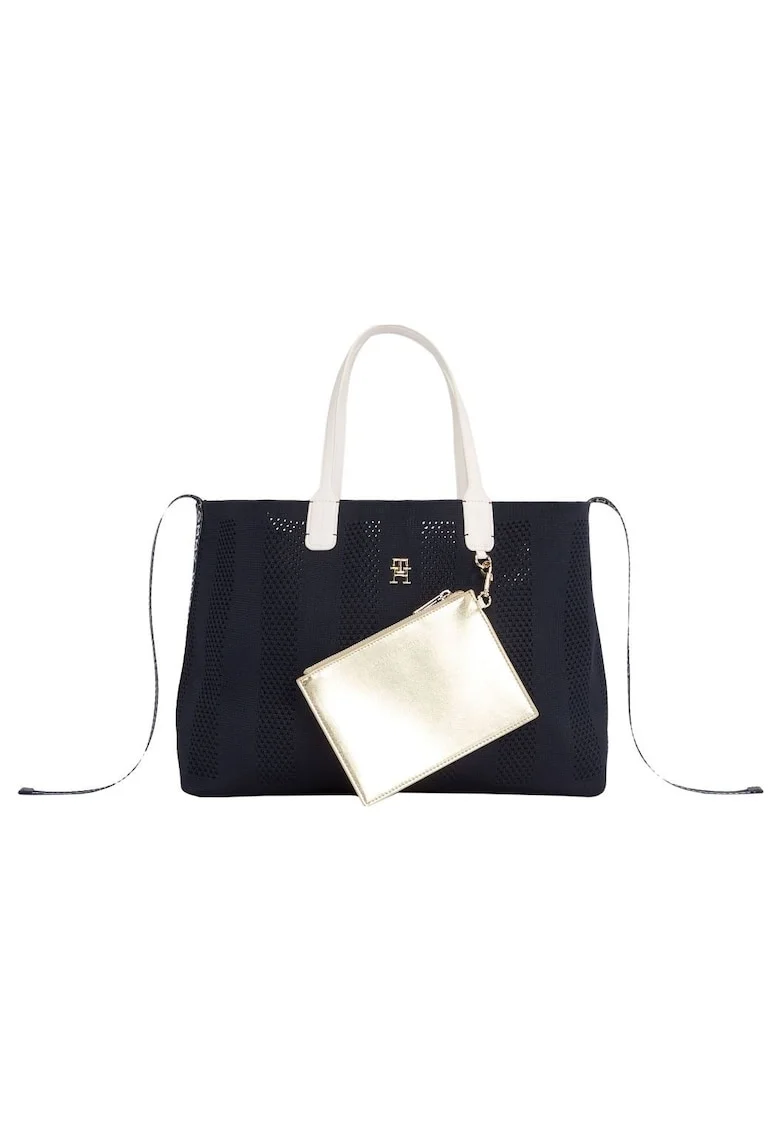 Geanta shopper din textil cu manere contrastante