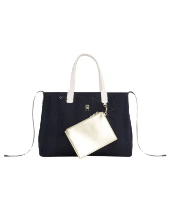 Geanta shopper din textil cu manere contrastante