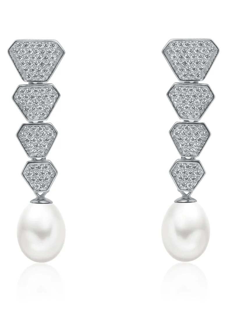 Cercei argint lungi cu perle naturale si zirconia - Cascade