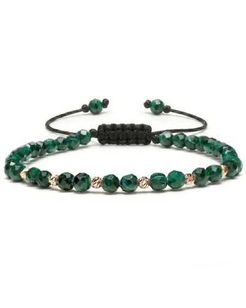 Bratara cu 6 bile Aur 14k, pietre semipretioase Malachit, ajustabila,