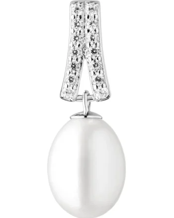 Pandantiv argint cu perla naturala si zirconia pavé - Cloche