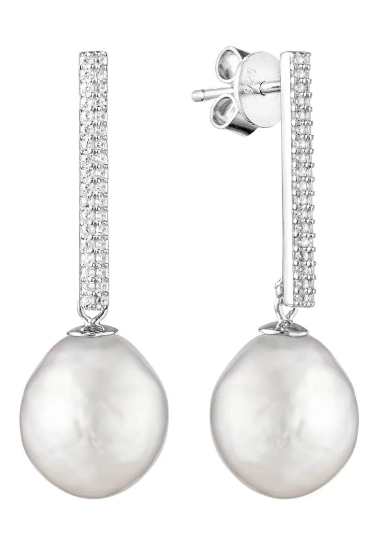 Cercei argint lungi cu perle naturale si zirconia - Opulent