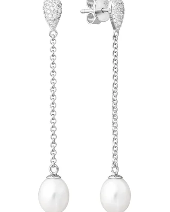 Cercei argint lungi cu perle naturale si zirconia - Caprice