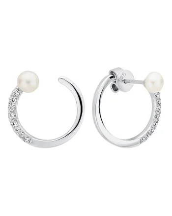 Cercei argint cu perle naturale si zirconia pavé - Mezzaluna