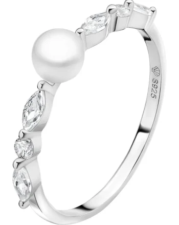 Inel argint cu perla naturala si zirconia marquise - Céleste