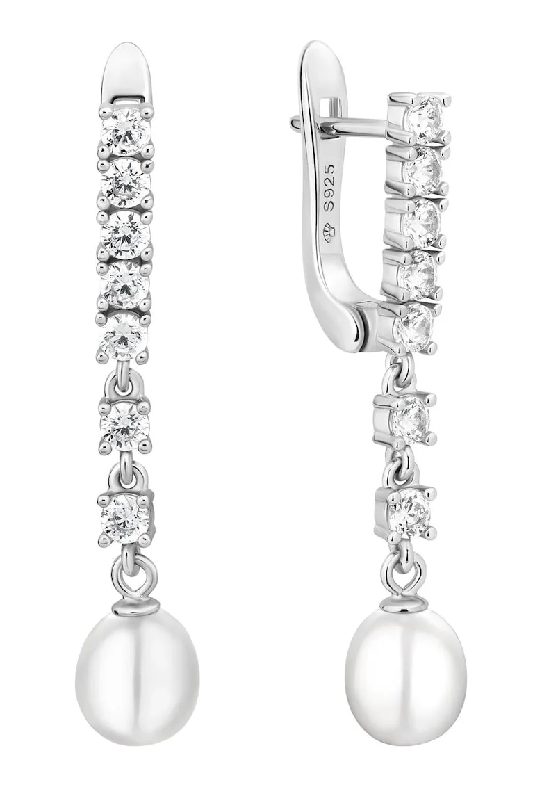 Cercei argint lungi cu perle naturale si zirconia - Luce