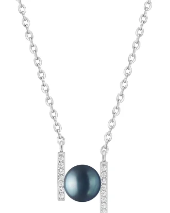 Pandant argint cu perla naturala neagra si zirconia pavé - Aligné