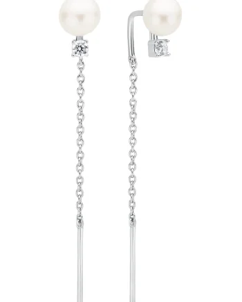 Cercei argint lungi cu perle naturale si zirconia - Pendulum