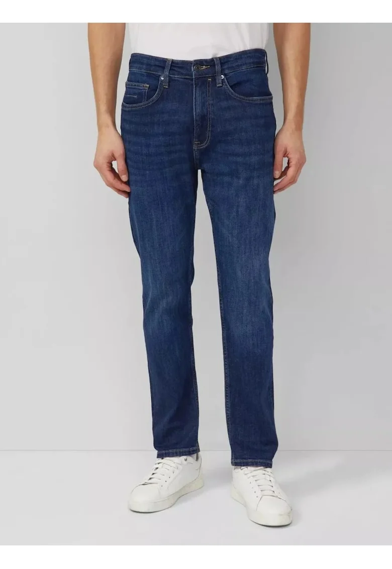 Blugi barbati Mauro cu talie medie, croiala Regular Fit, Tapered Leg, Albastru inchis, W38 L34