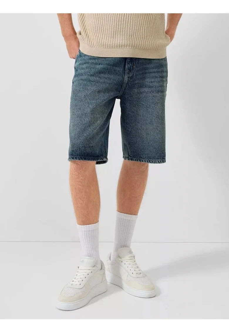Q/S by s.Oliver Pantaloni scurti de blug barbati, din bumbac, cu talie medie, Loose fit, Albastru inchis