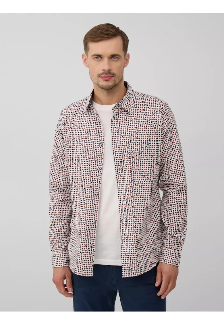Camasa barbati, Slim fit cu imprimeu cu puncte, din amestec de bumbac, Alb