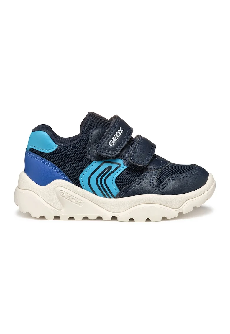 Pantofi sport cu velcro si garnituri din piele ecologica, Turcoaz/Bleumarin