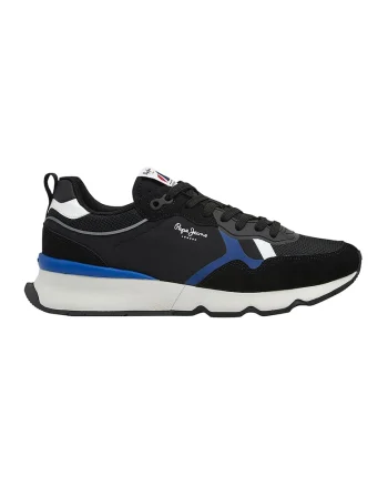 Pantofi sport cu insertii de piele intoarsa, Negru/Albastru