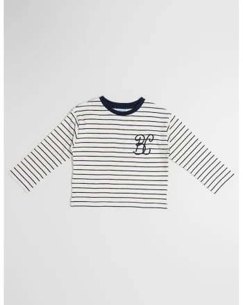 Bluza cu decolteu la baza gatului si model, Alb/Bleumarin