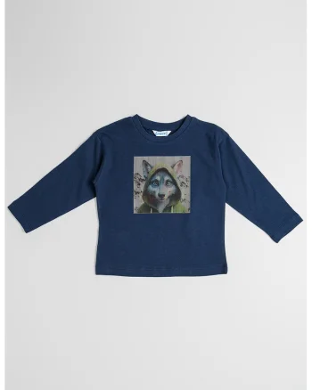 Bluza de bumbac cu imprimeu, Bleumarin