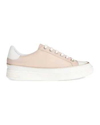 Pantofi sport flatform de piele cu garnituri de piele ecologca, Alb/Maro nisip