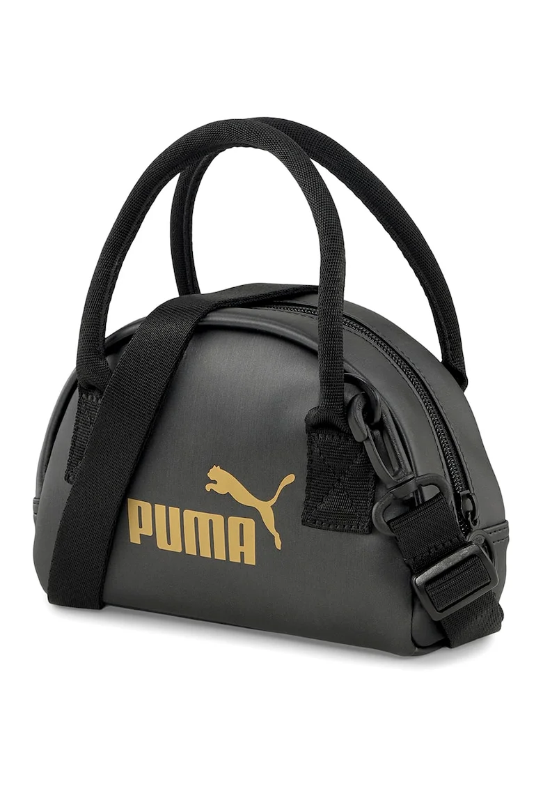 Geanta mica din piele ecologica cu bareta de umar si logo Core Up, Negru