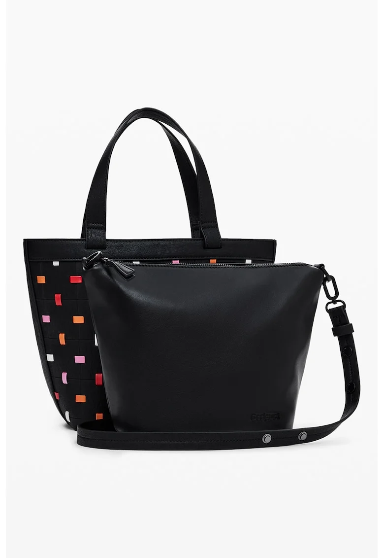 Geanta tote cu etui detasabil, Rosu/Negru/Portocaliu
