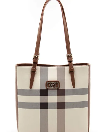 Geanta tote cu model, Maro/Crem