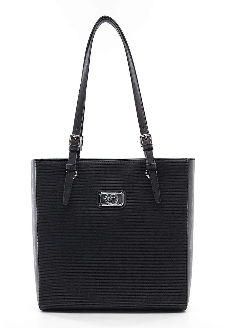 Geanta tote de piele ecologica, Negru stins