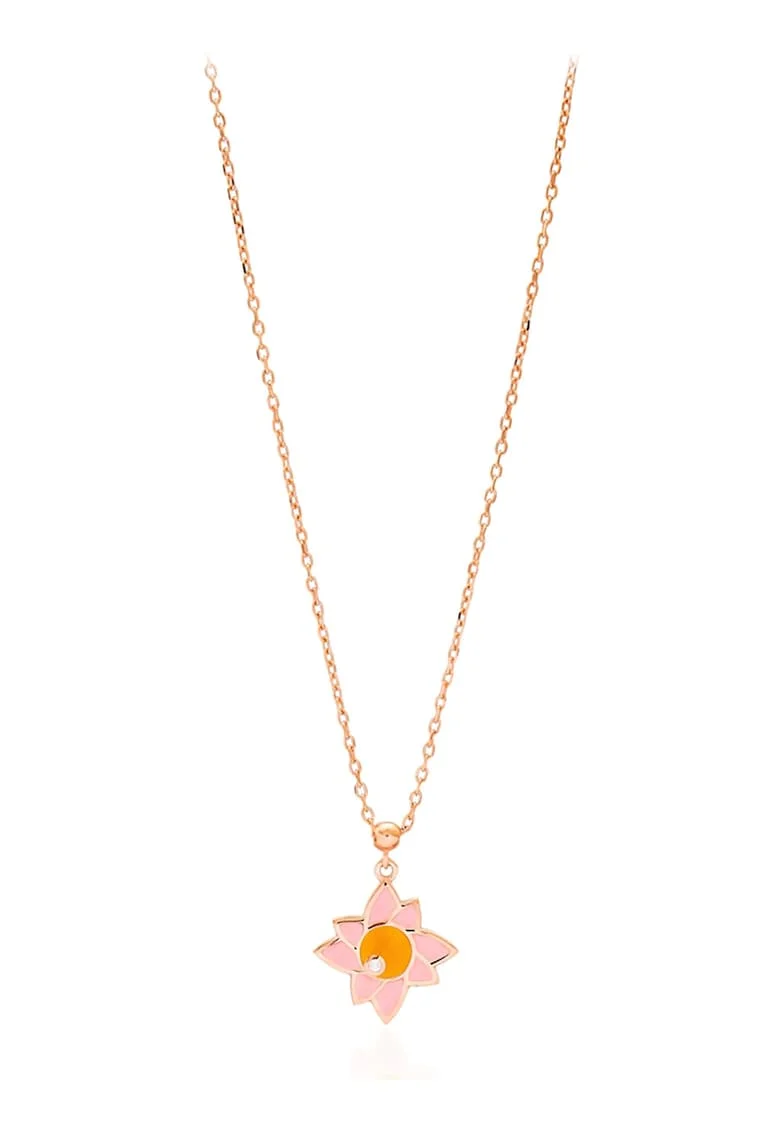 Colier din argint cu pandantiv floare, Auriu rose/Roz