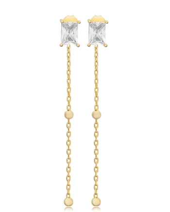 Cercei drop din argint 925, Auriu/Transparent