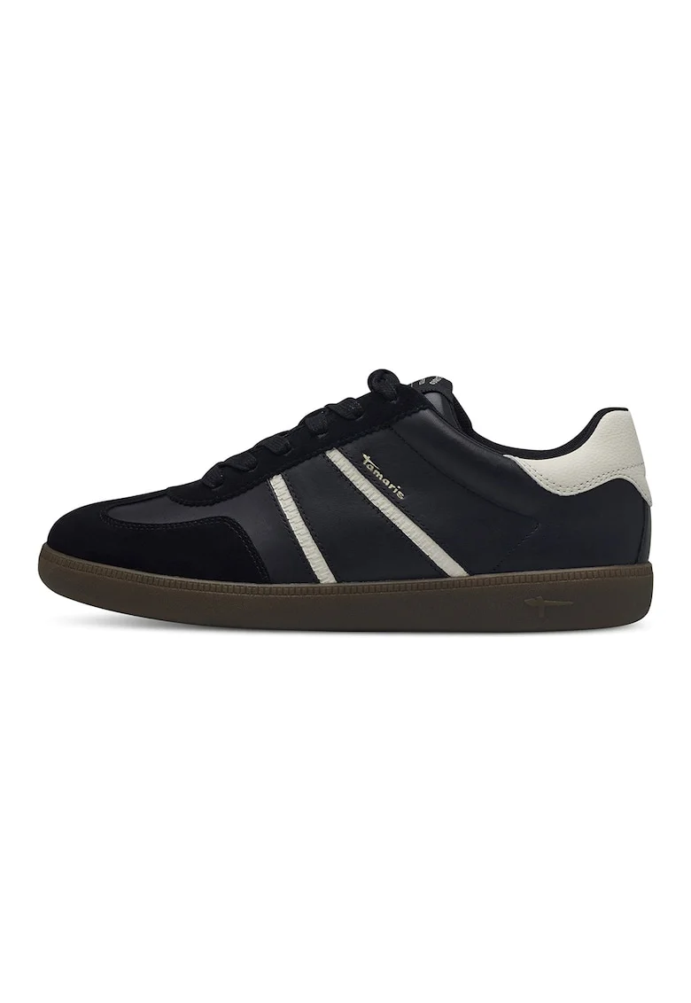 Pantofi sport low-cut cu insertii de piele intoarsa, Negru/Alb murdar