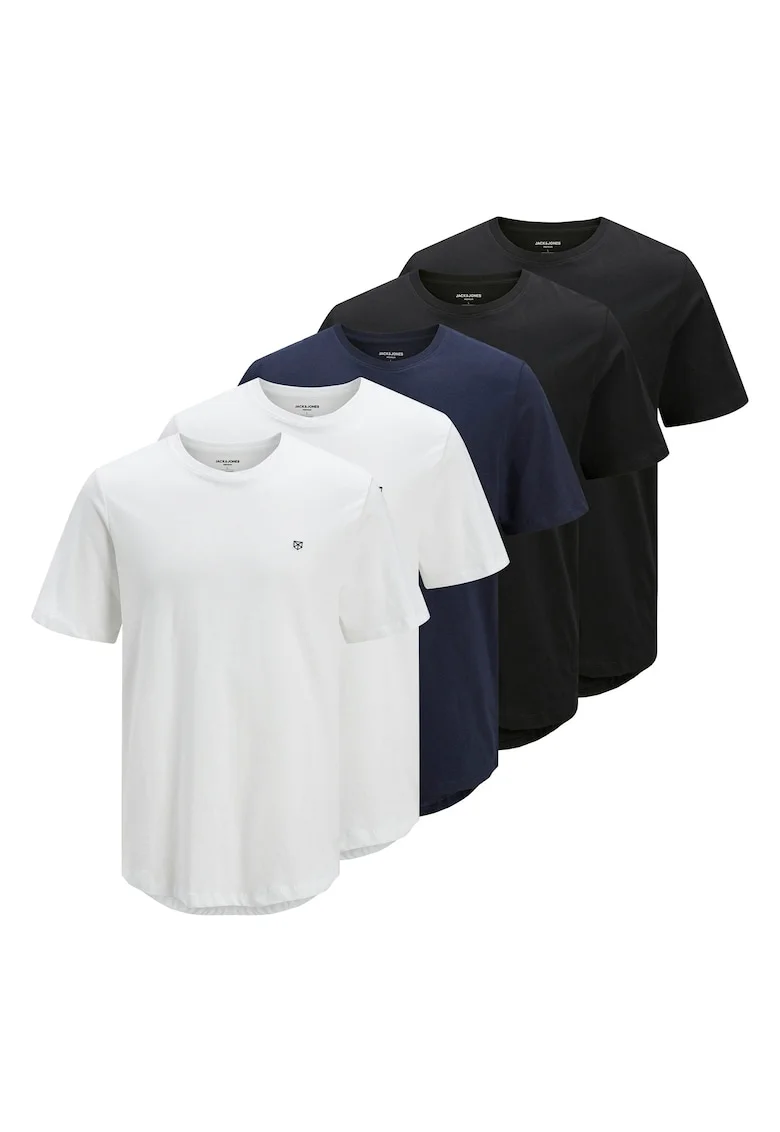 Set de tricouri din bumbac cu detaliu pe piept - 5 piese, Alb/Negru/Albastru