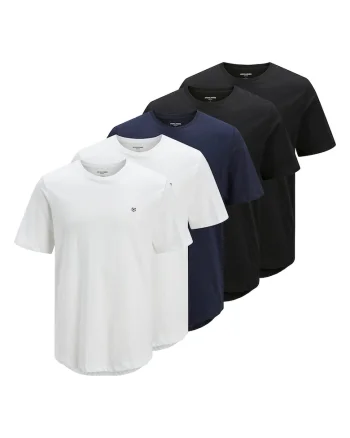 Set de tricouri din bumbac cu detaliu pe piept - 5 piese, Alb/Negru/Albastru