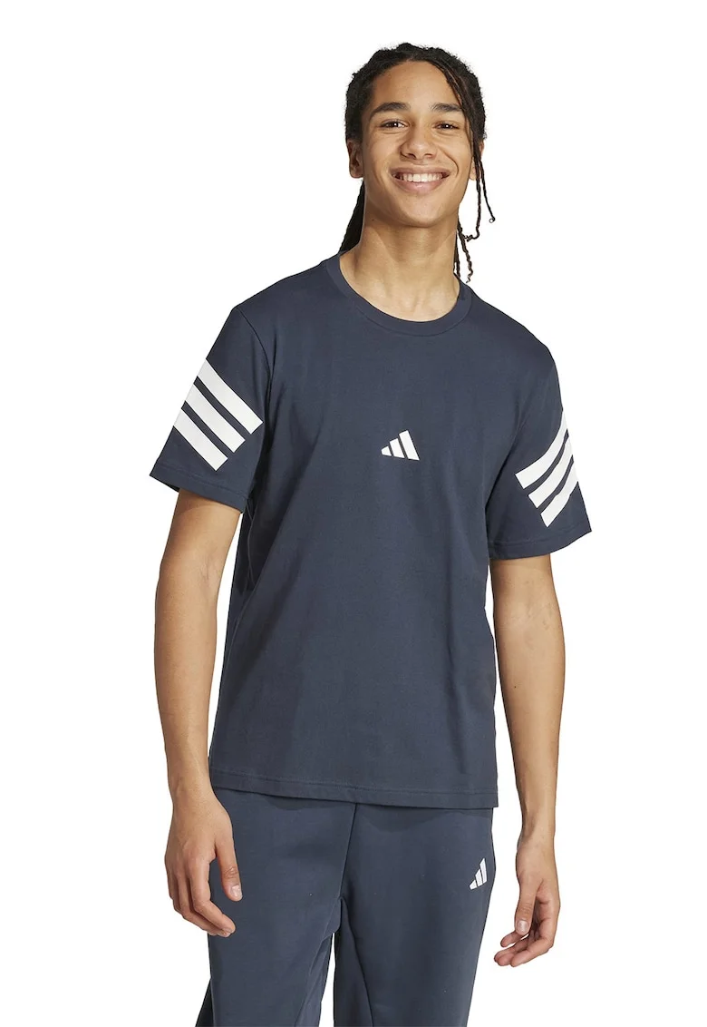 Tricou din bumbac cu 3 dungi Future Icons, Alb/Bleumarin