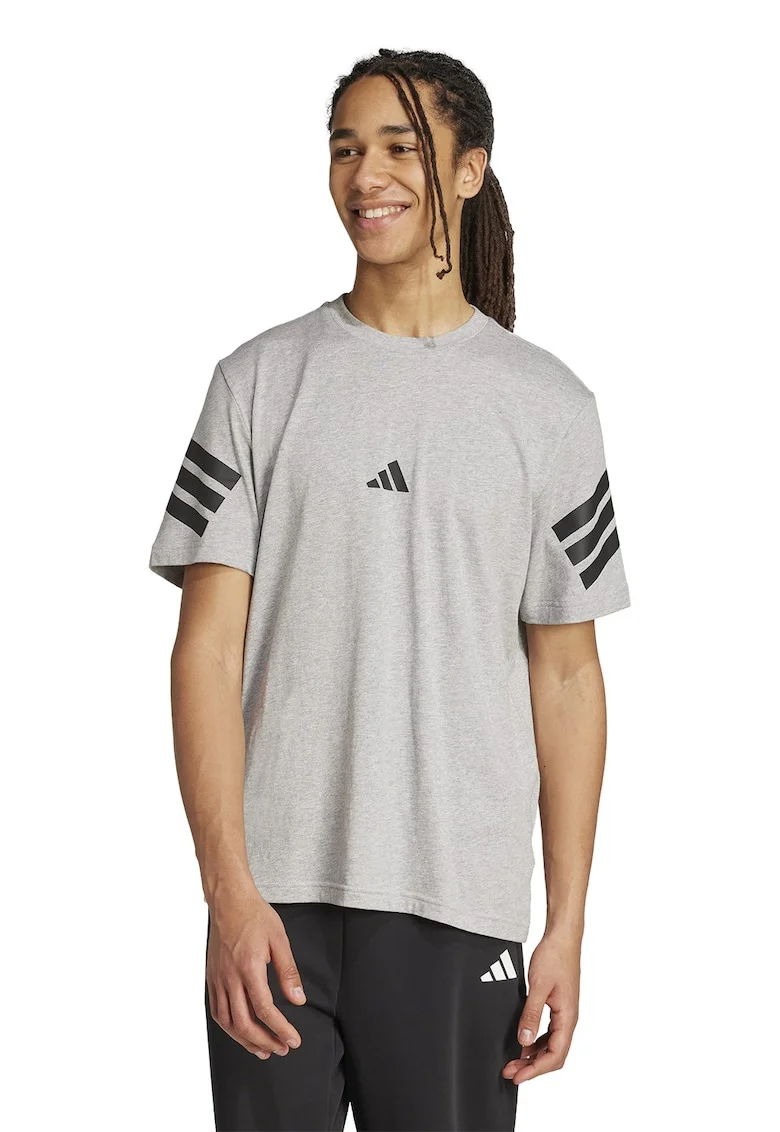 Tricou din bumbac cu 3 dungi Future Icons, Negru/Gri melange