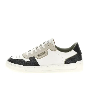 Pantofi sport de piele ecologica si piele cu model colorblock, Alb/Grej/Gri inchis