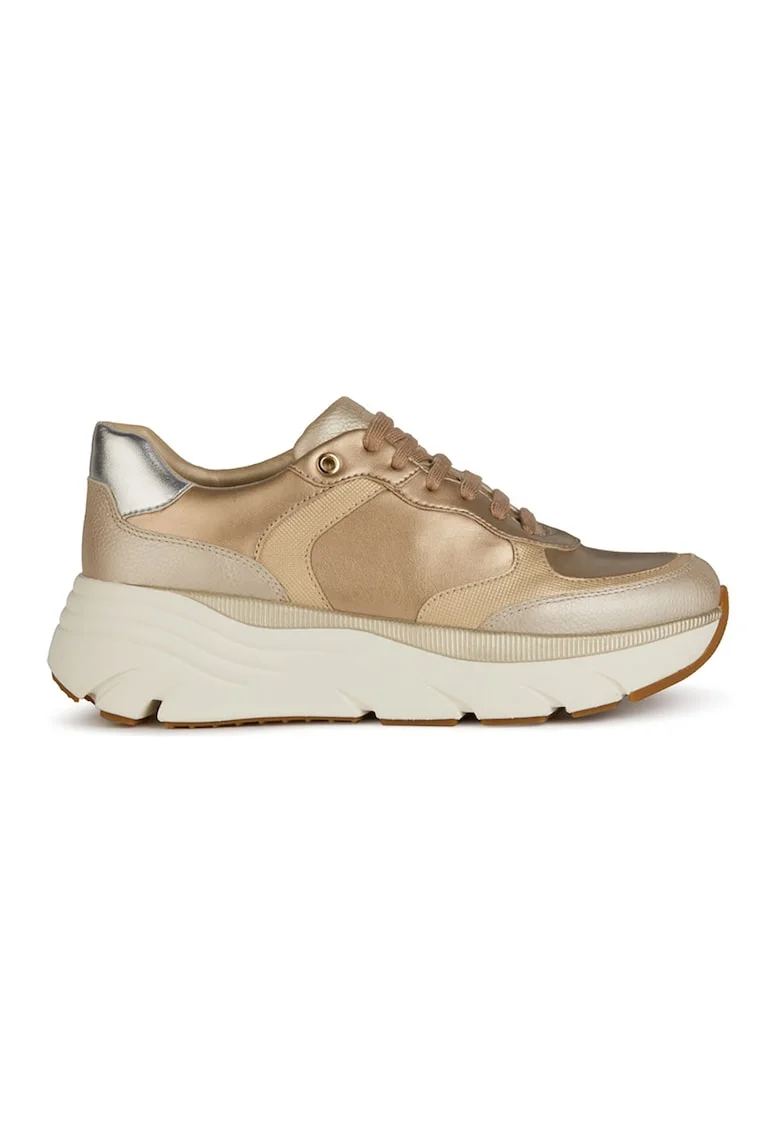 Pantofi sport din piele si piele ecologica, Auriu/Maro deschis