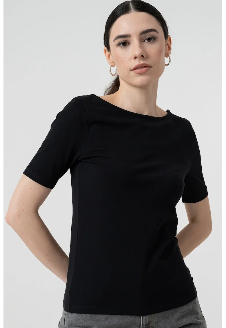 Bluza reversibila cu maneci scurte si decolteu barcuta, Negru