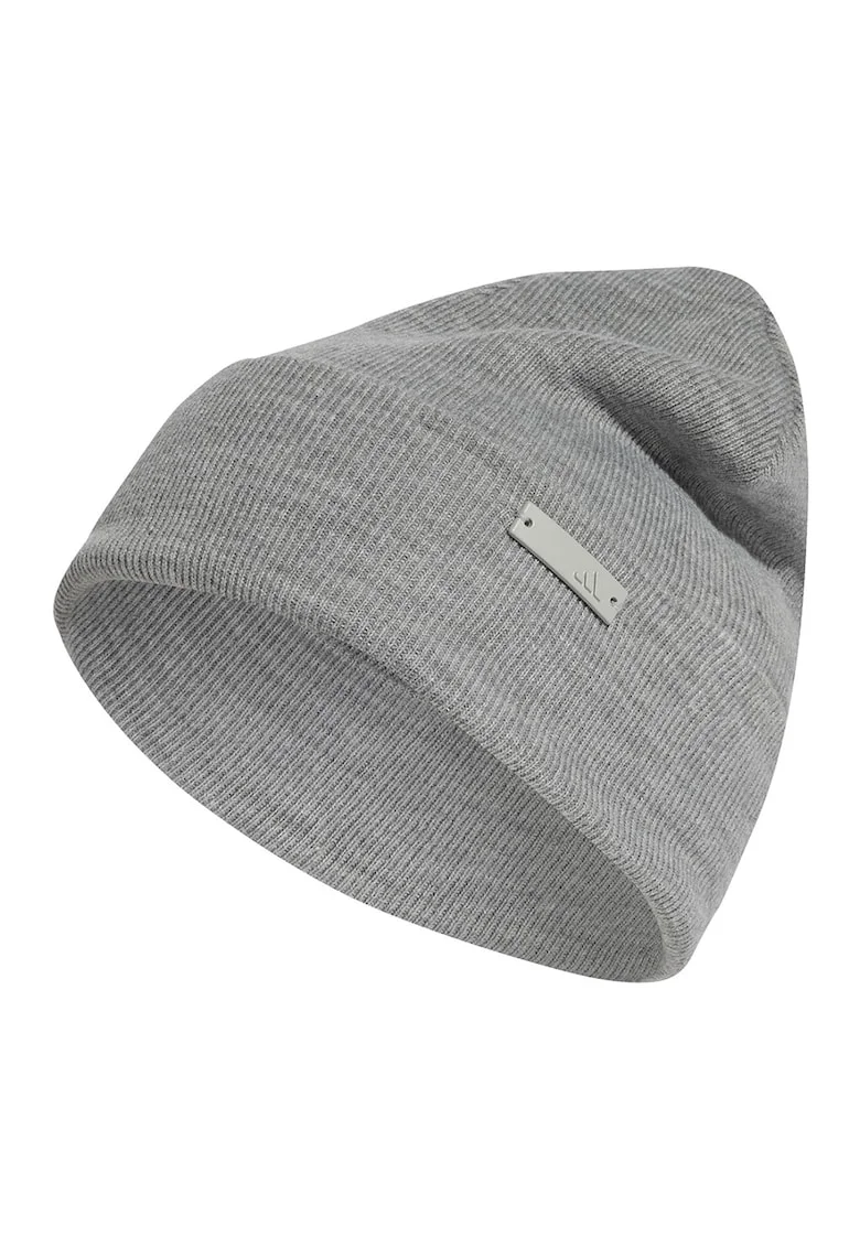 Caciula tricotata unisex cu logo metalic, Gri