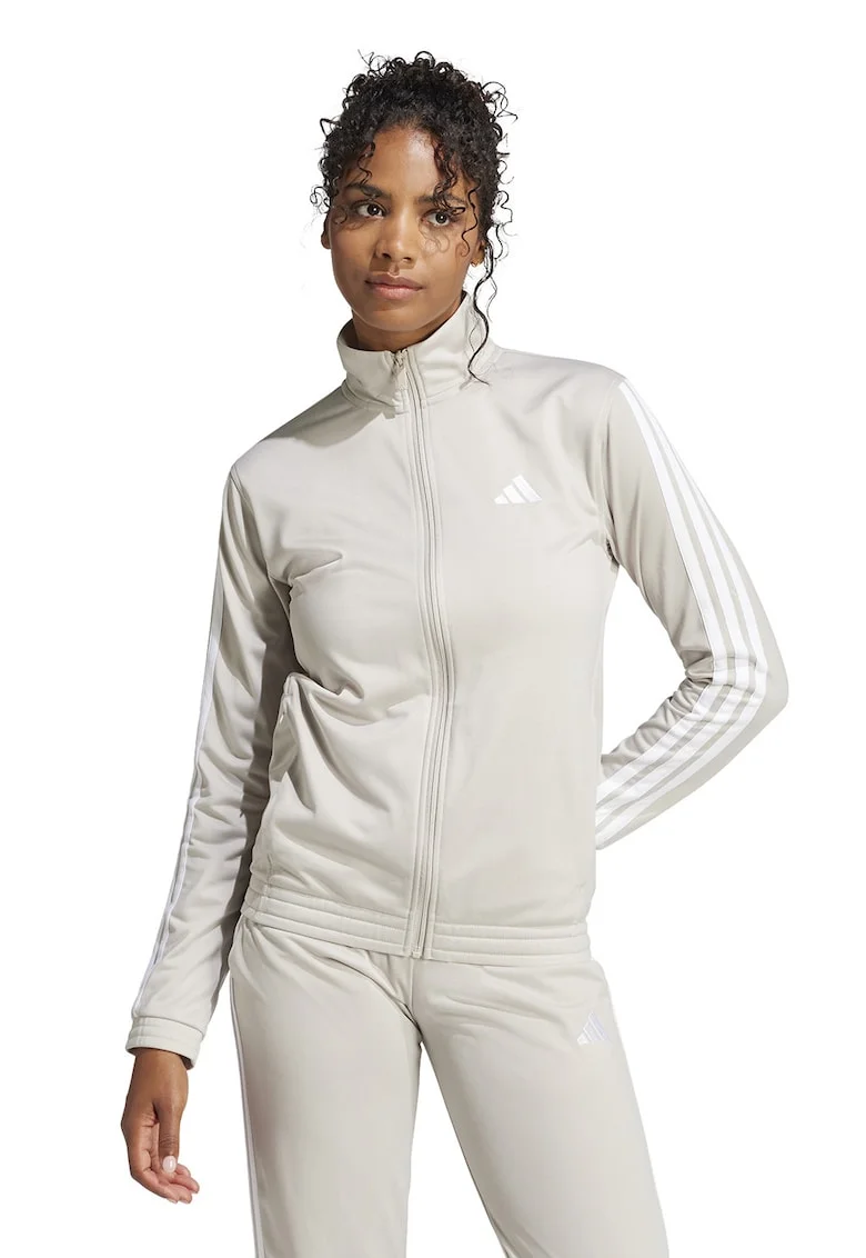 Bluza de trening cu logo si fermoar, Alb fildes