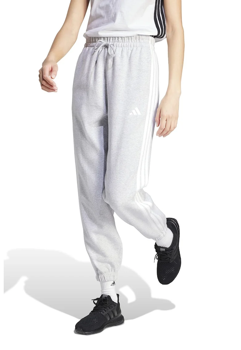 Pantaloni de trening cu talie inalta si snur de ajustare in talie, Alb/Gri deschis