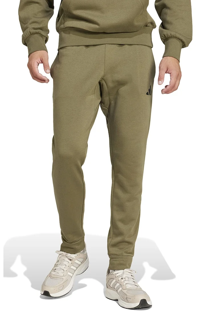 Pantaloni de trening cu snur in talie si croiala conica FeelCozy, Negru/Verde sparanghel