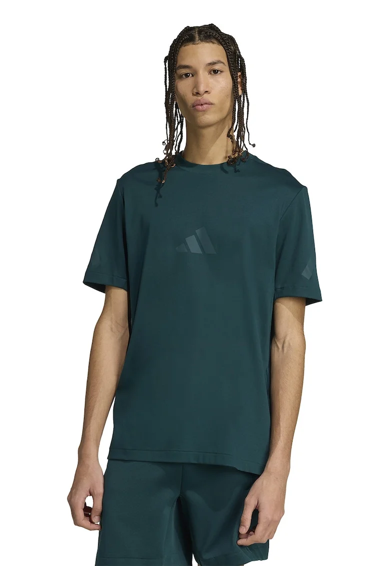 Tricou de bumbac cu model monograma Z.N.E, Verde padure