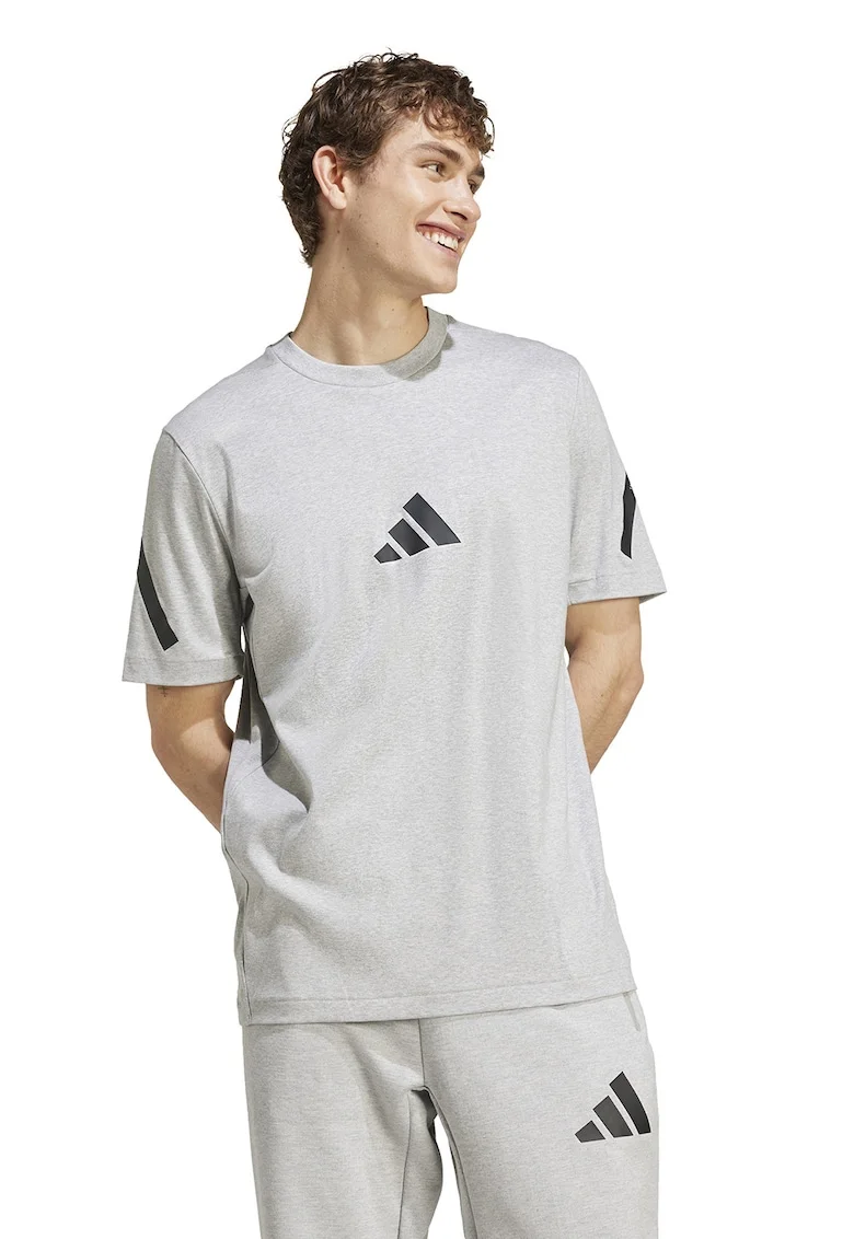 Tricou de bumbac cu model monograma Z.N.E, Negru/Gri deschis