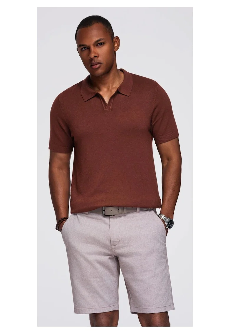 Tricou polo pentru barbati fara nasturi  OM-POSS-0159, Maro