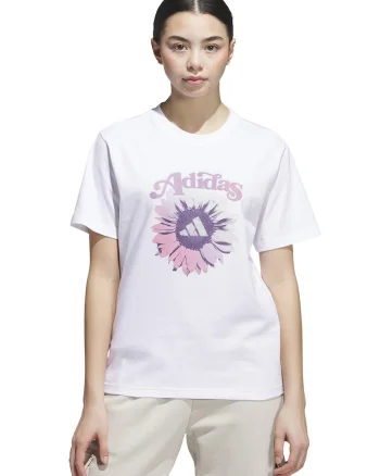 Tricou cu decolteu la baza gatului si logo, Alb/Lila