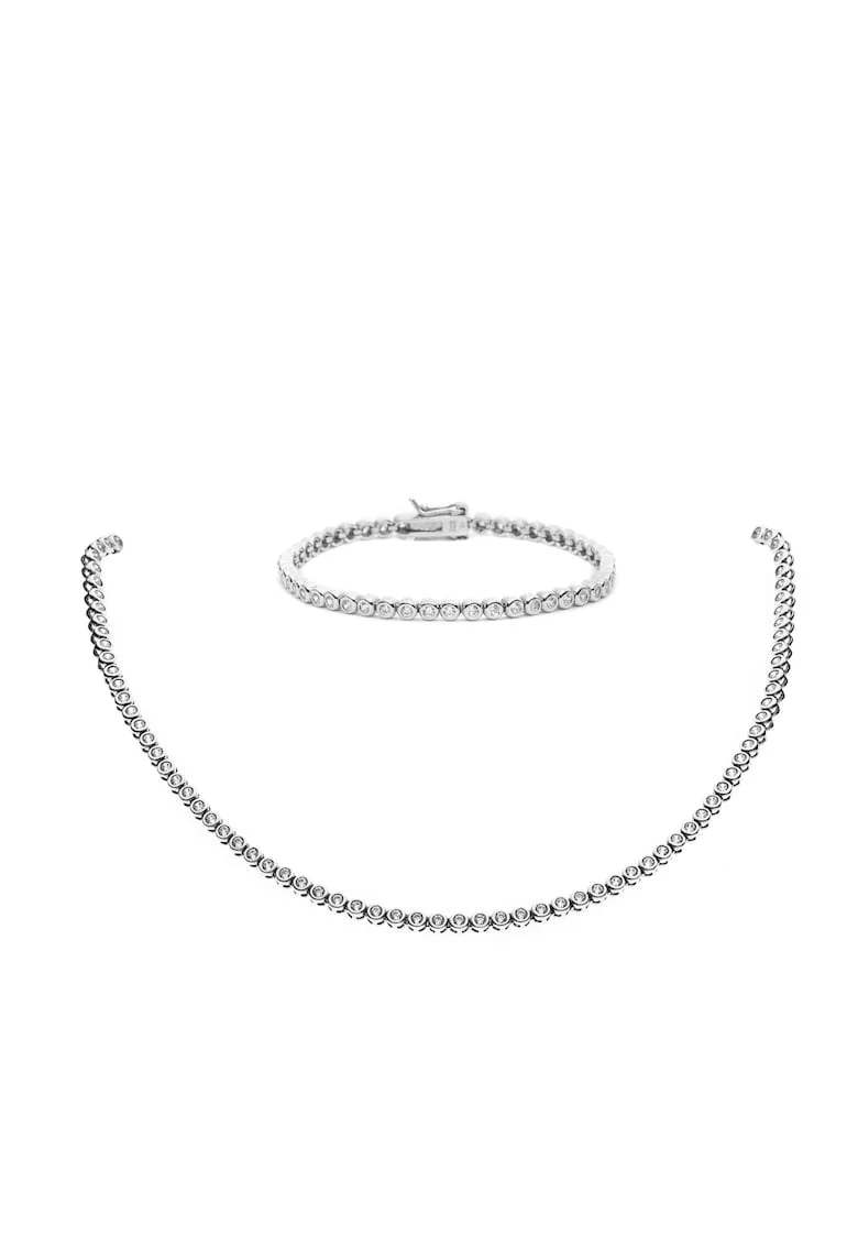 Set Bijuterii Tennis Din Argint Rodiat 925 Si Cristale Zirconia, 18 CM/40 CM